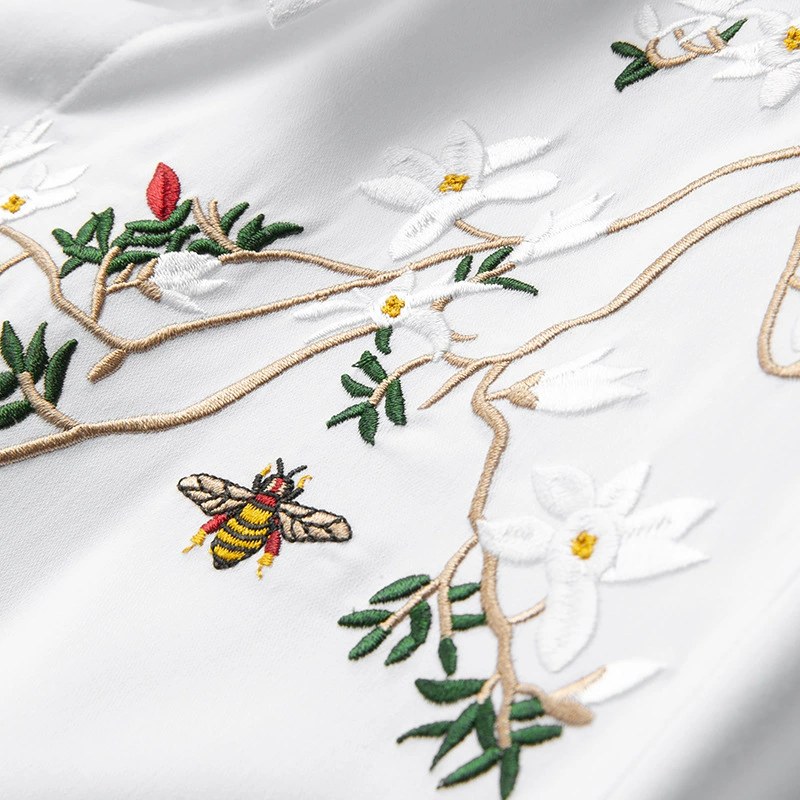 Fashionable Money Tree Embroidery Slim Fit Long Sleeve Shirt view 3