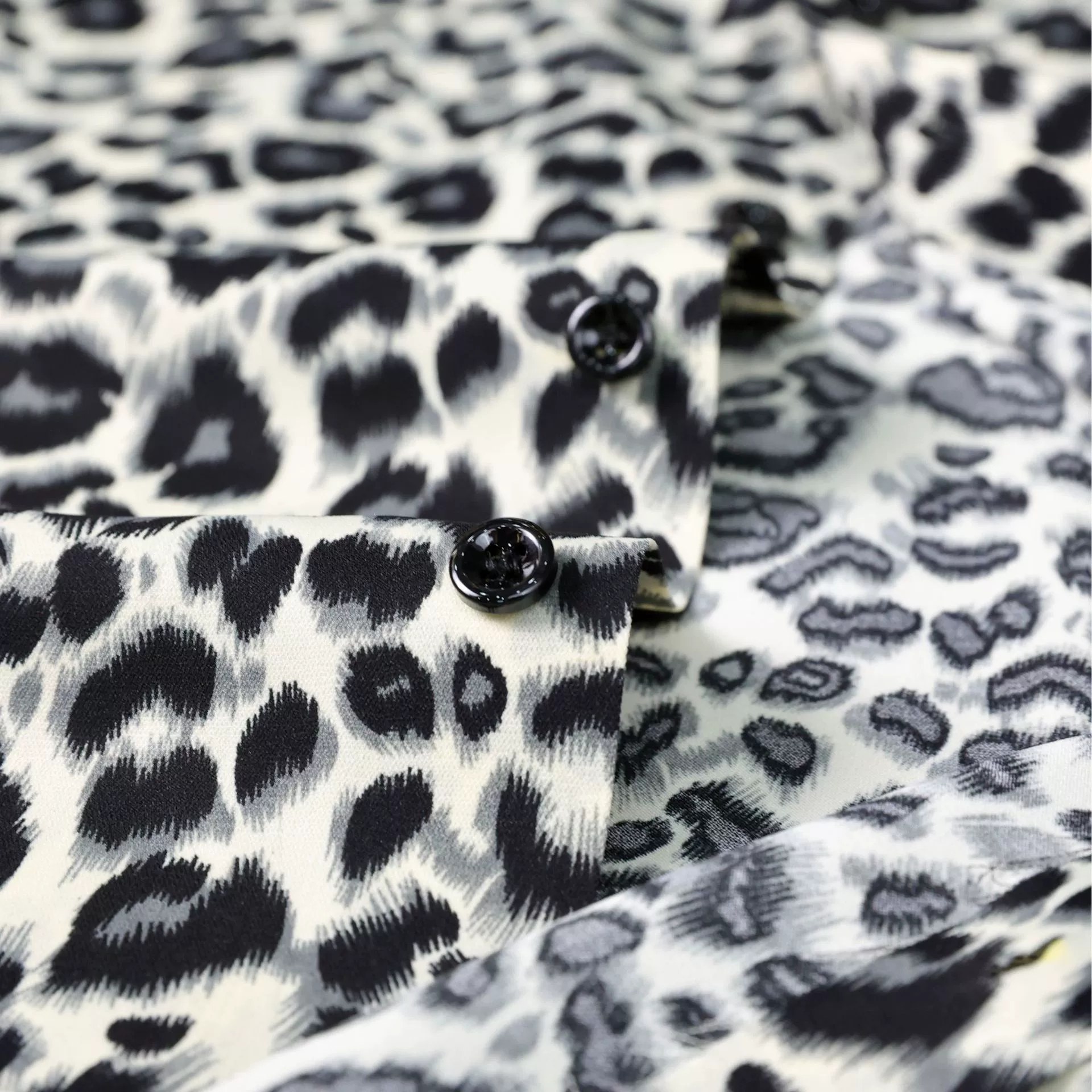 Black White Leopard Print Short Sleeve Shirt view 4