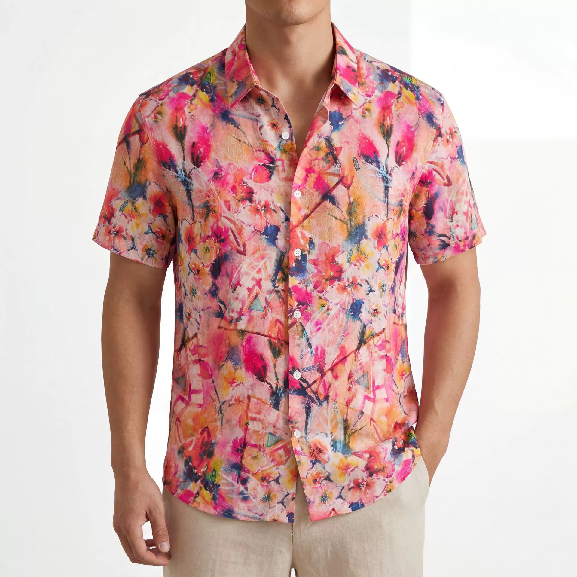 Watercolor Floral Print Short Sleeve Shirt — wholesale men's shirt from AUTOCNEX
