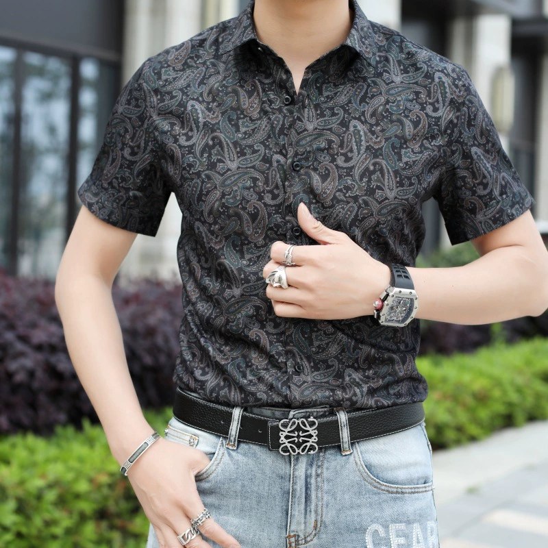 Casual Slim Fit Paisley Short Sleeve Shirt view 3