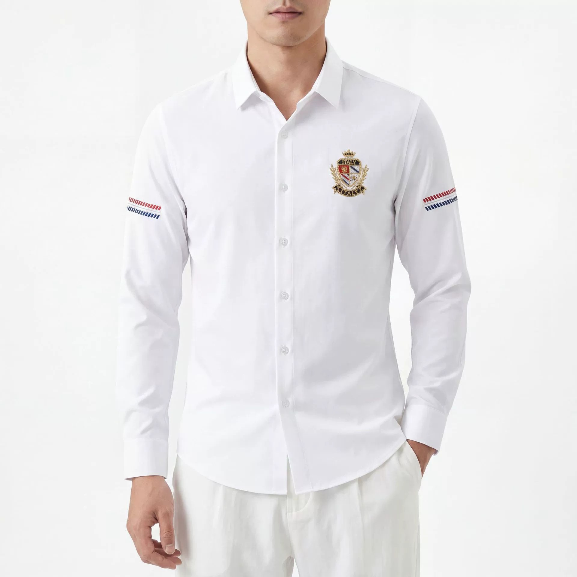 3D Digital Print Badge Slim Long Sleeve Shirt — wholesale men's shirt from AUTOCNEX