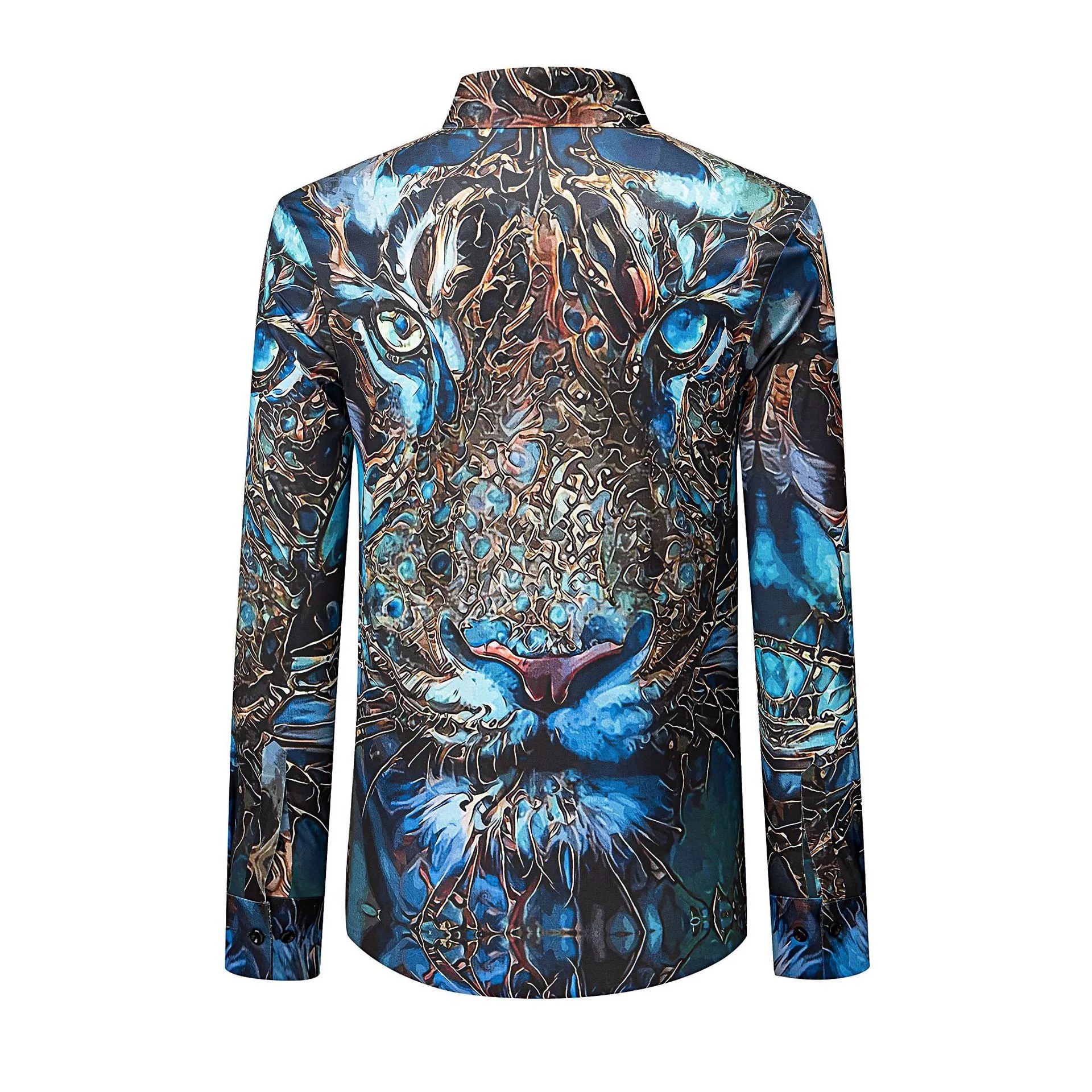 Blue Gold Tiger 3D Print Long Sleeve Shirt view 3