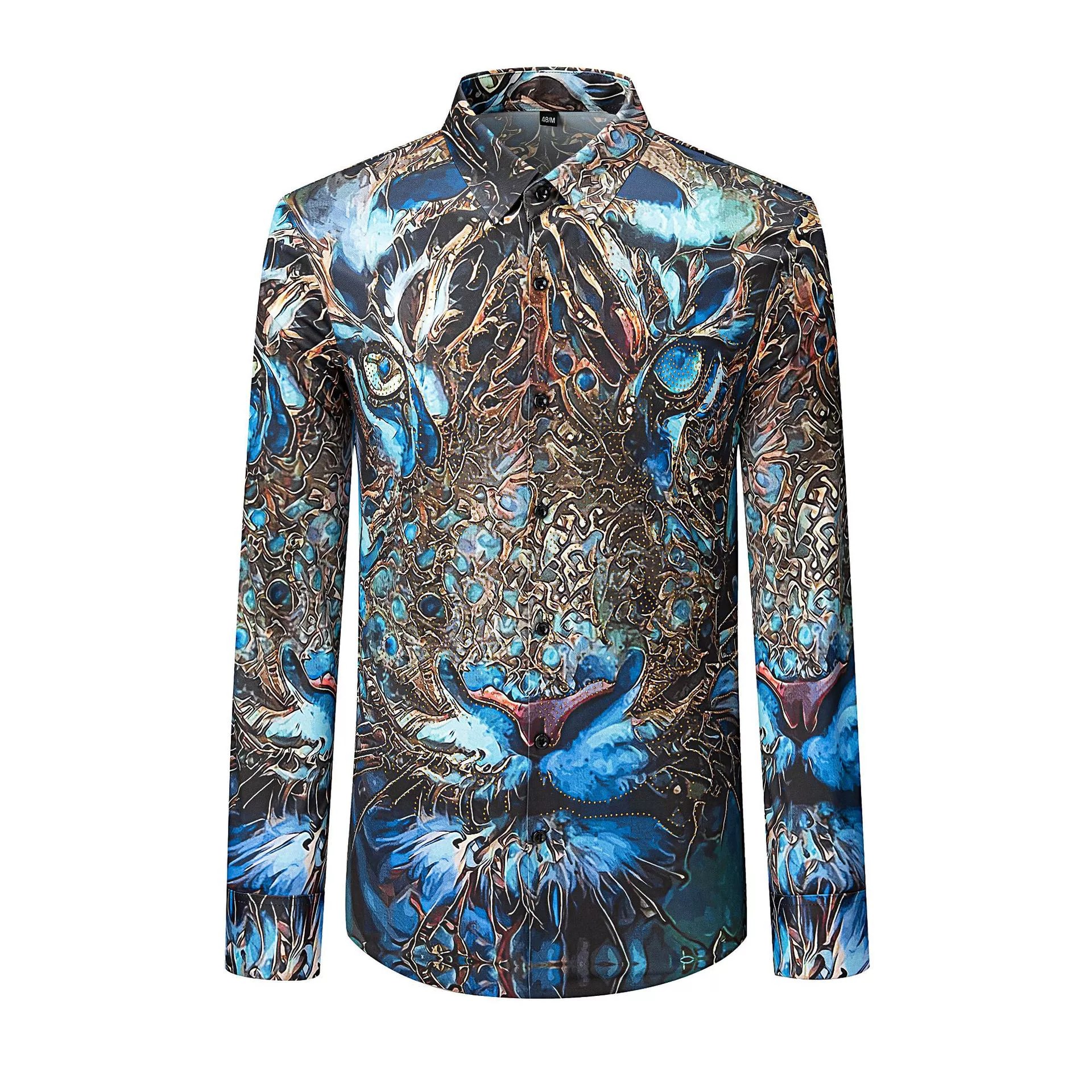 Blue Gold Tiger 3D Print Long Sleeve Shirt view 6
