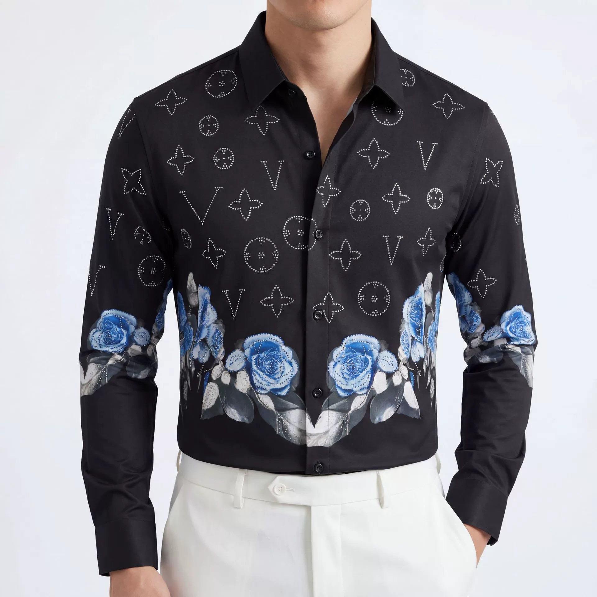 Blue Rose Print Long Sleeve Shirt view 2