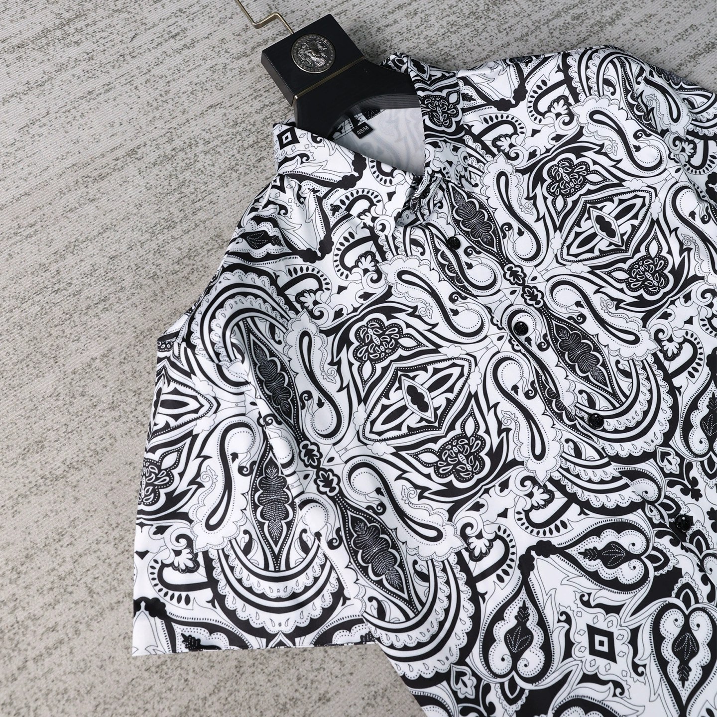 Black White Paisley Print Short Sleeve Shirt view 2