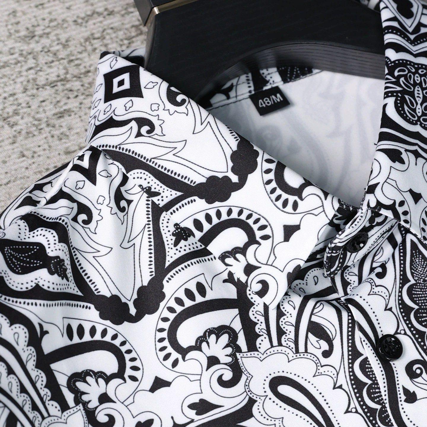 Black White Paisley Print Short Sleeve Shirt view 3