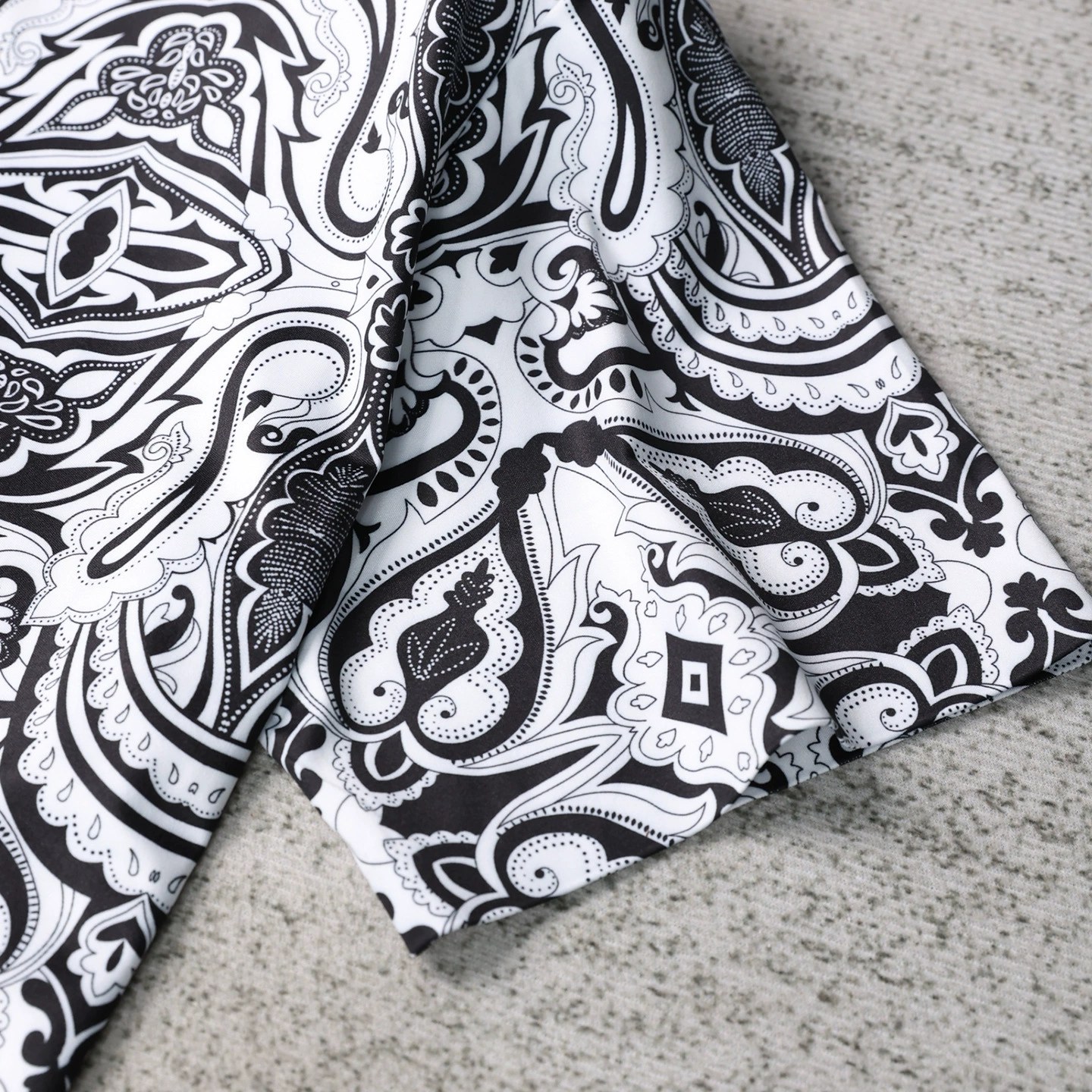 Black White Paisley Print Short Sleeve Shirt view 4
