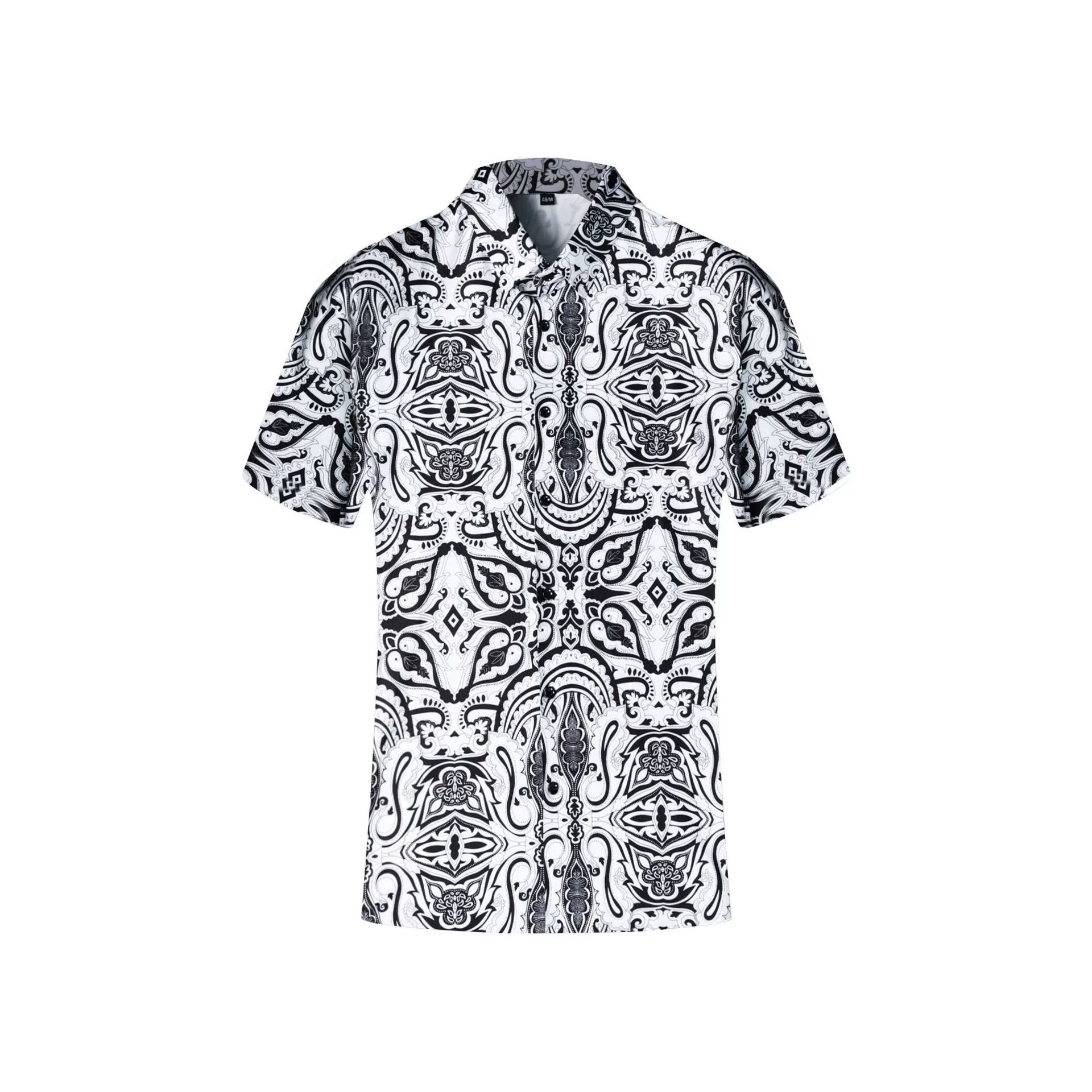 Black White Paisley Print Short Sleeve Shirt view 5
