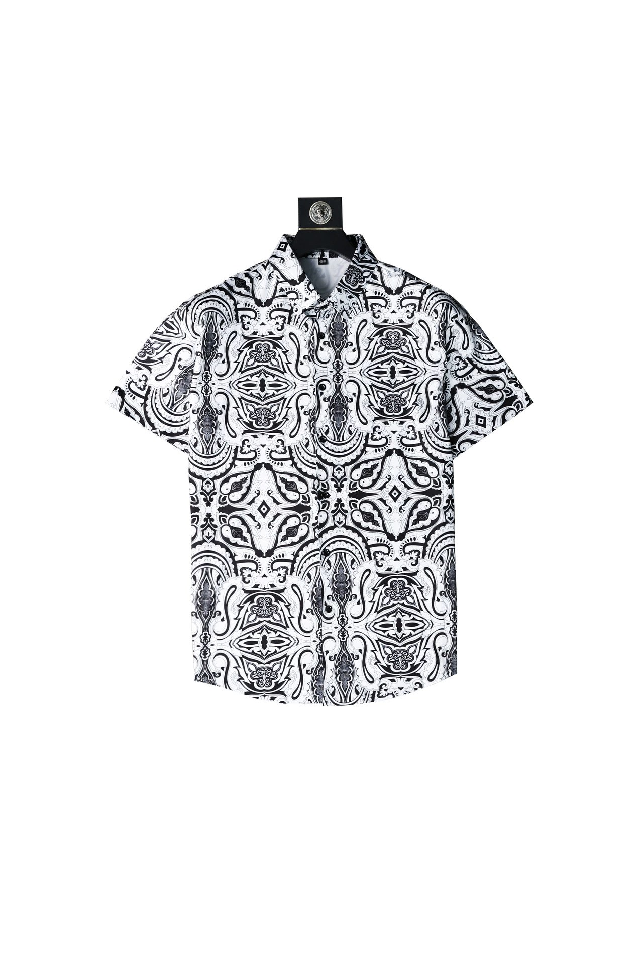 Black White Paisley Print Short Sleeve Shirt view 6