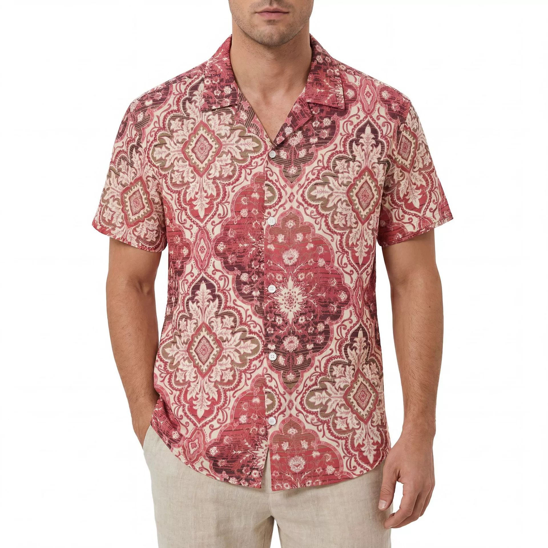 Vintage Paisley Print Short Sleeve Shirt — wholesale men's shirt from AUTOCNEX