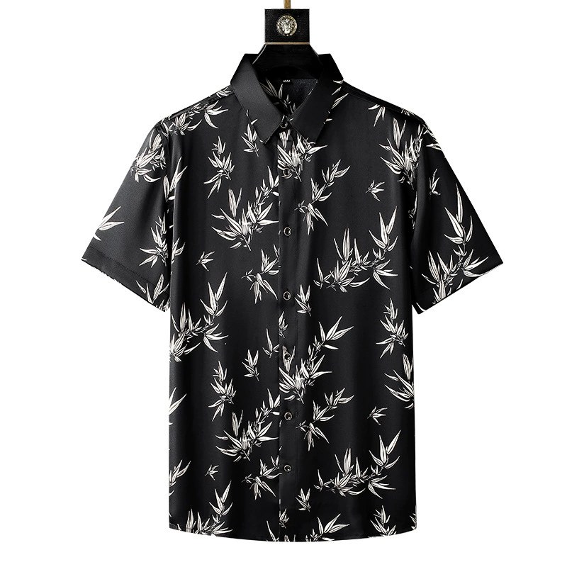 Black White Bamboo Print Short Sleeve Shirt view 5