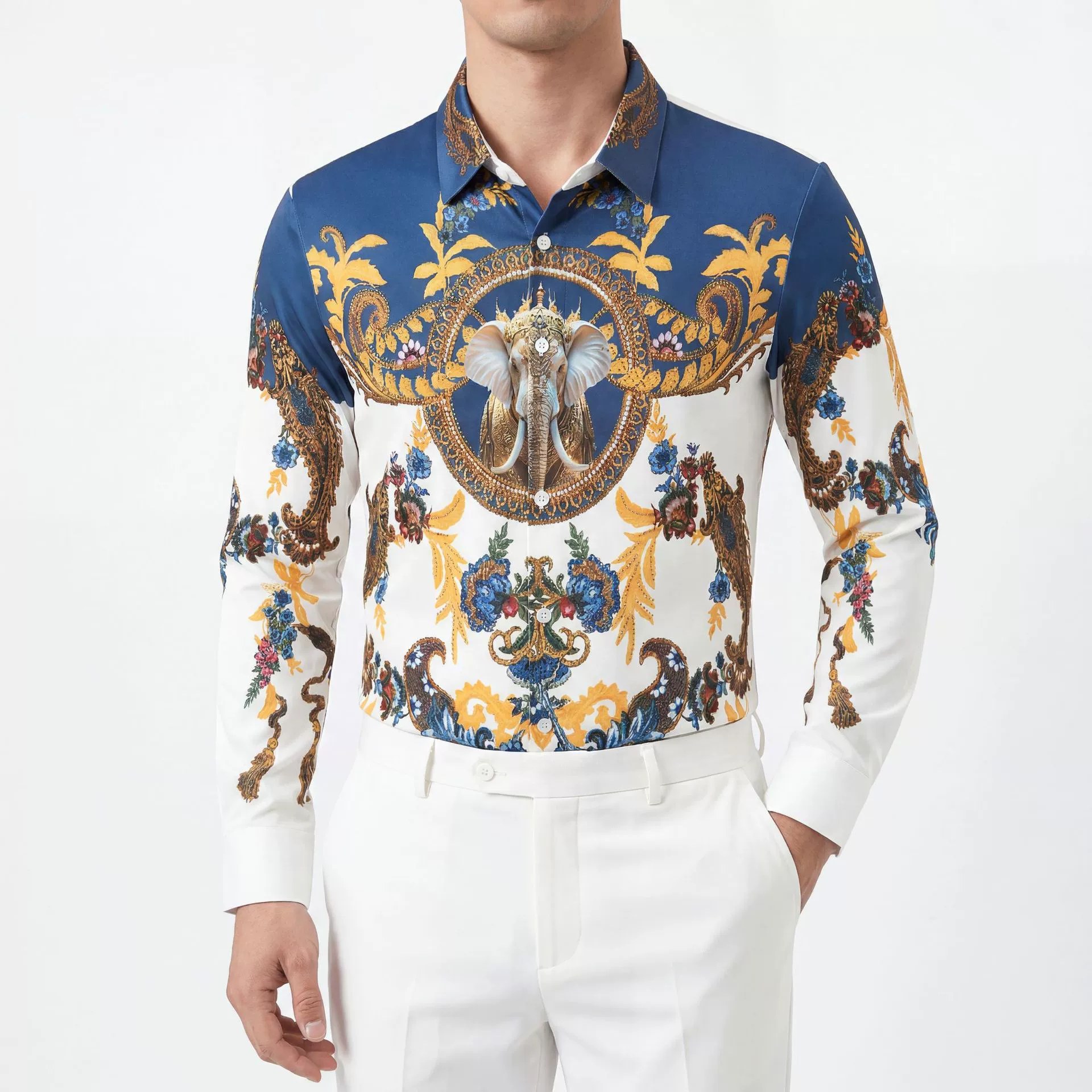 Elephant Palace Print Long Sleeve Shirt — wholesale men's shirt from AUTOCNEX