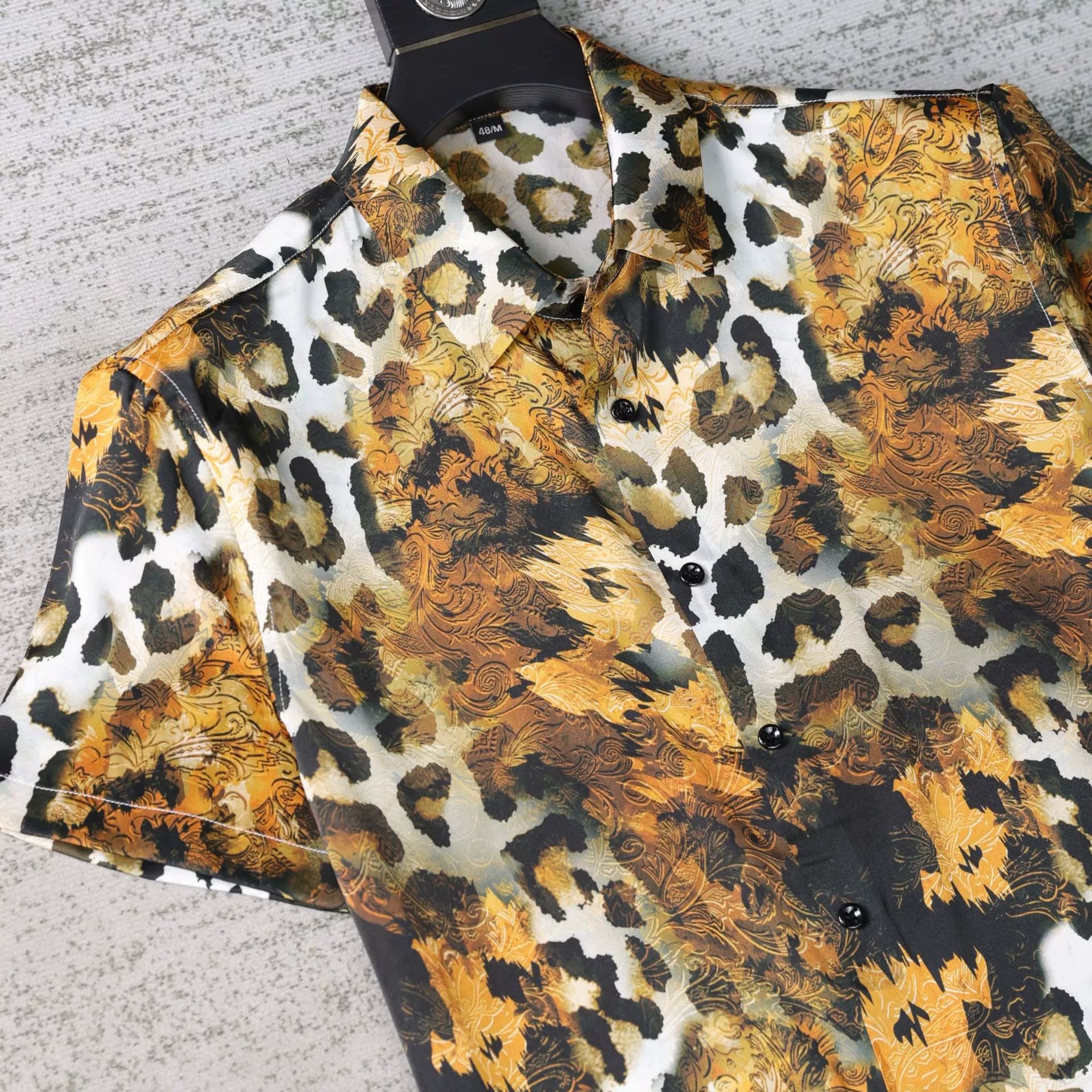 Yellow Brown Leopard Print Short Sleeve Shirt view 2