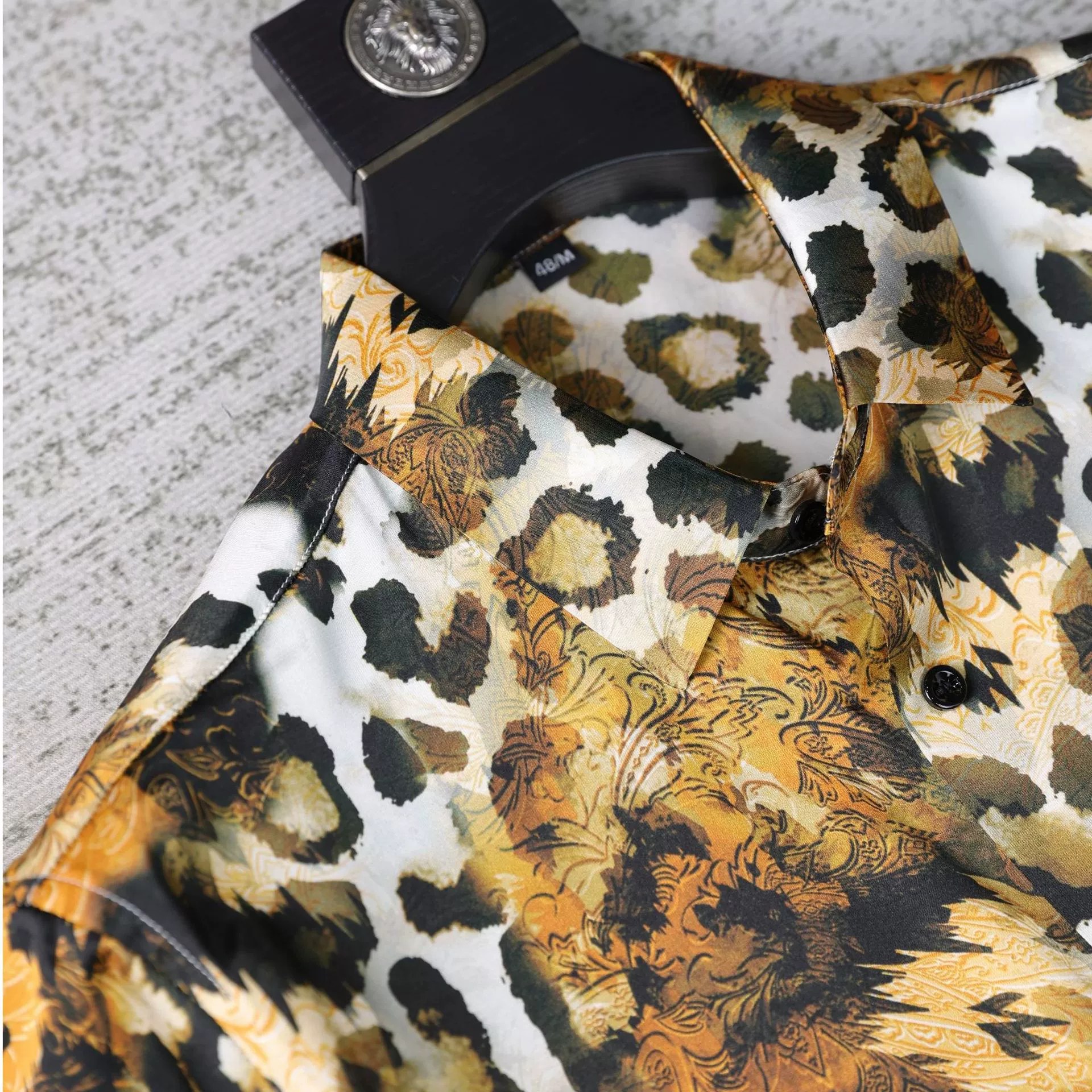 Yellow Brown Leopard Print Short Sleeve Shirt view 3