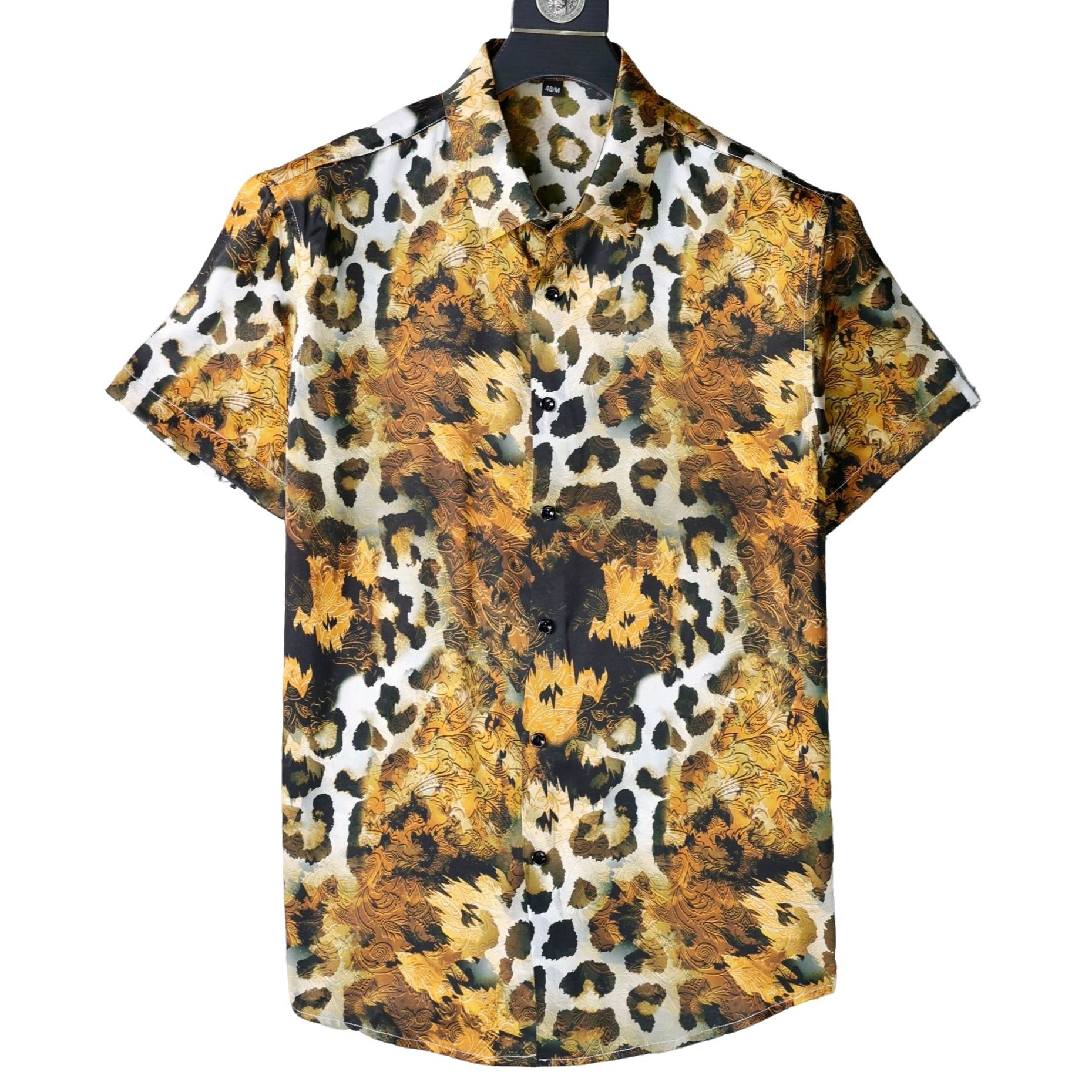 Yellow Brown Leopard Print Short Sleeve Shirt view 6