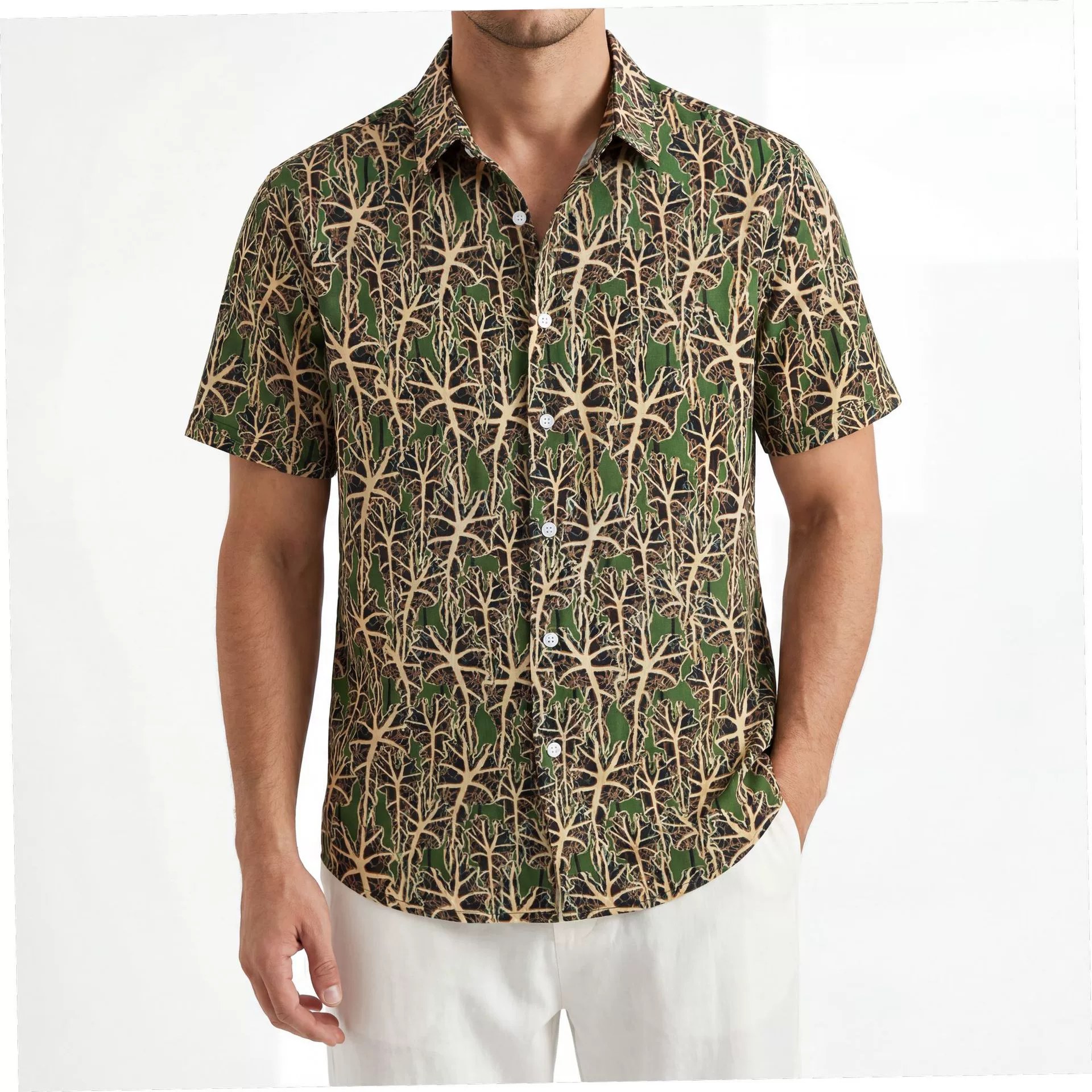 Jungle Camo All-Over Print Short Sleeve Shirt — wholesale men's shirt from AUTOCNEX