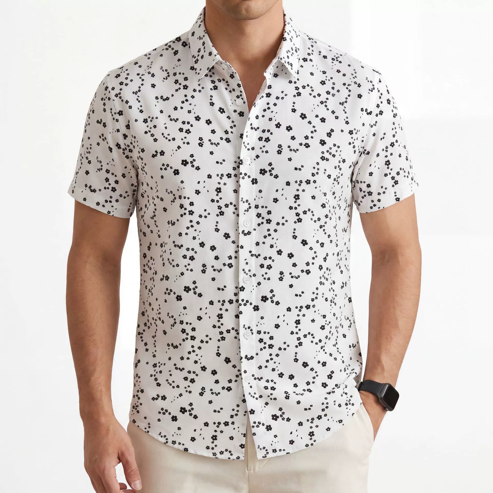 Floral 3D Digital Print Short Sleeve Shirt — wholesale men's shirt from AUTOCNEX
