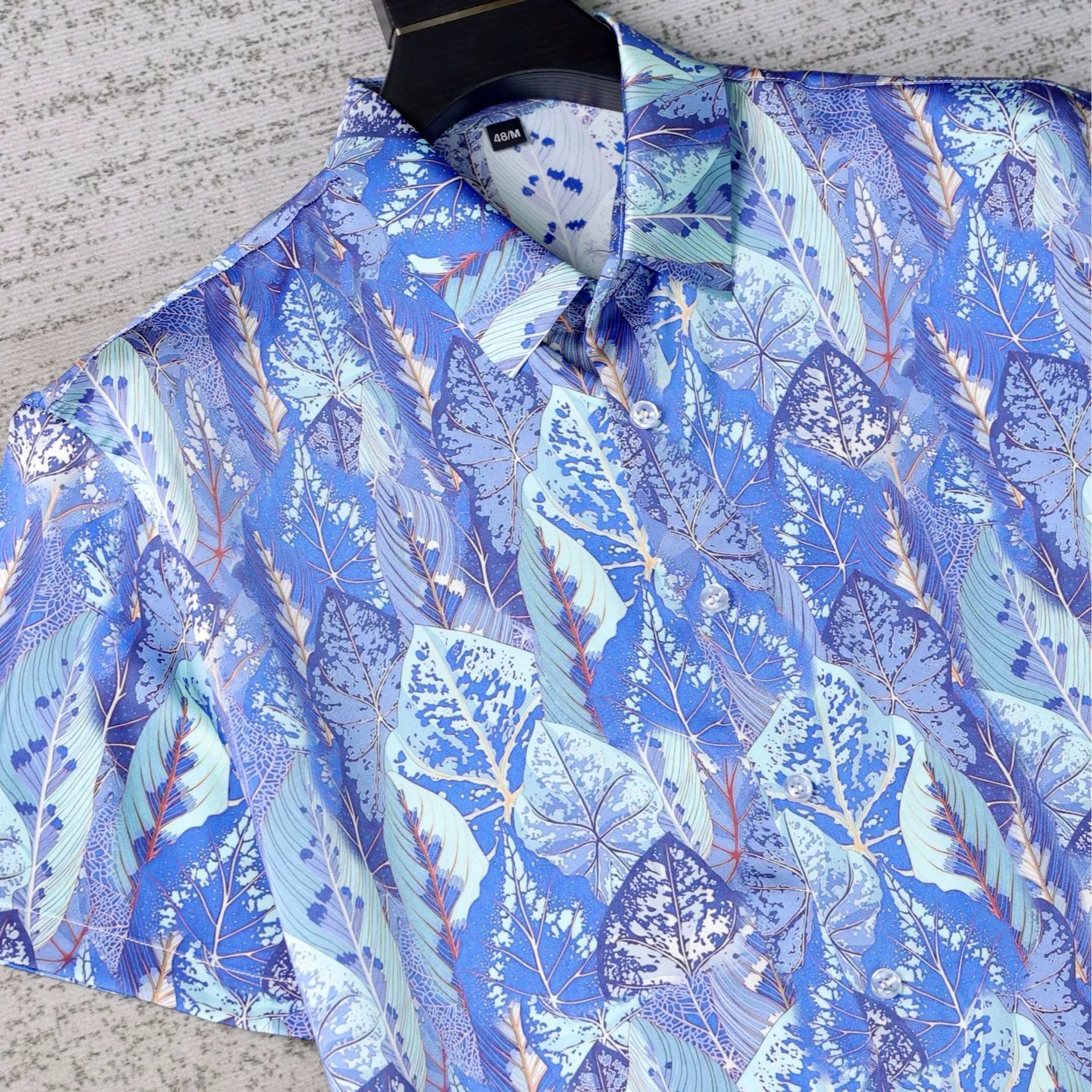 Blue Leaf All-Over Print Short Sleeve Shirt view 2