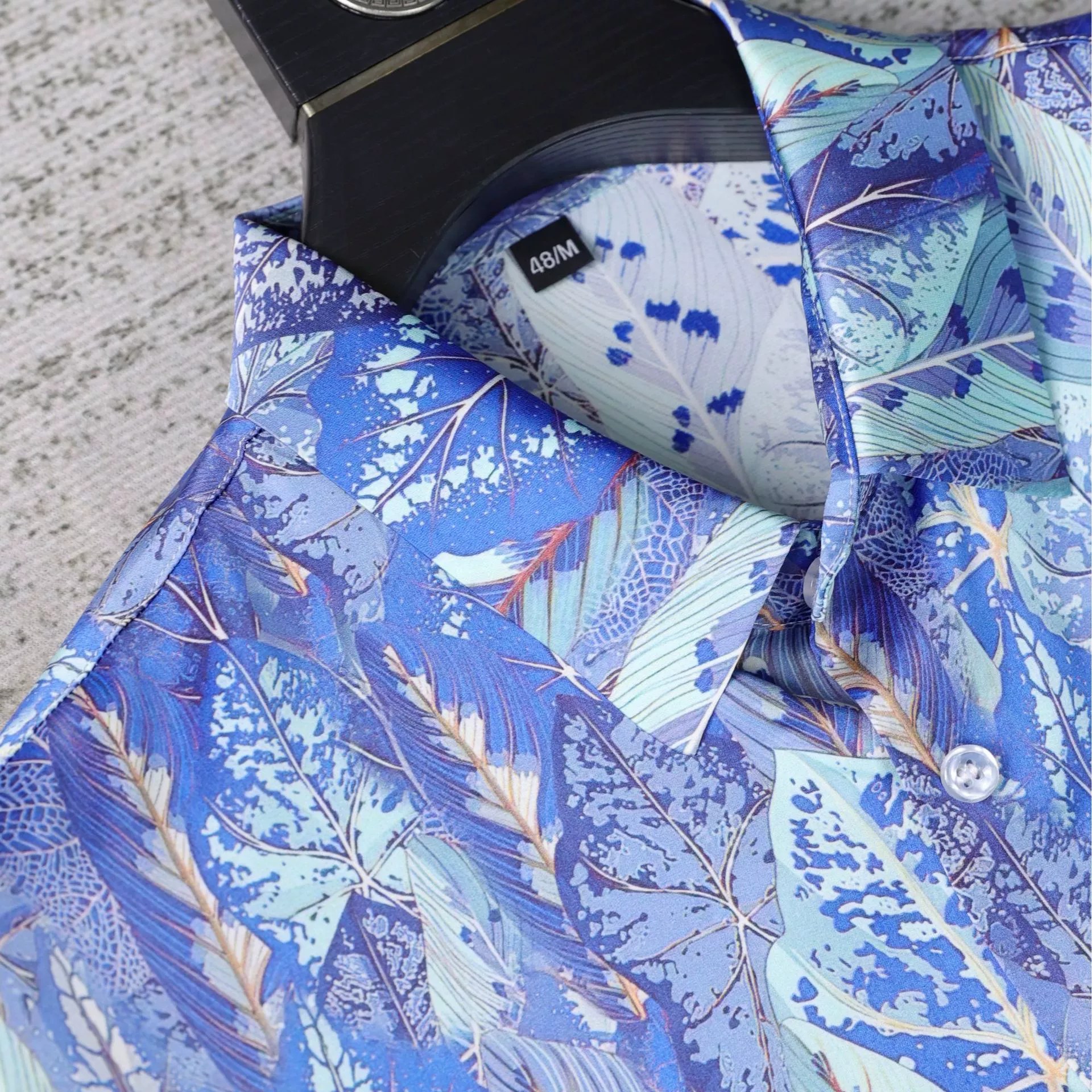 Blue Leaf All-Over Print Short Sleeve Shirt view 3