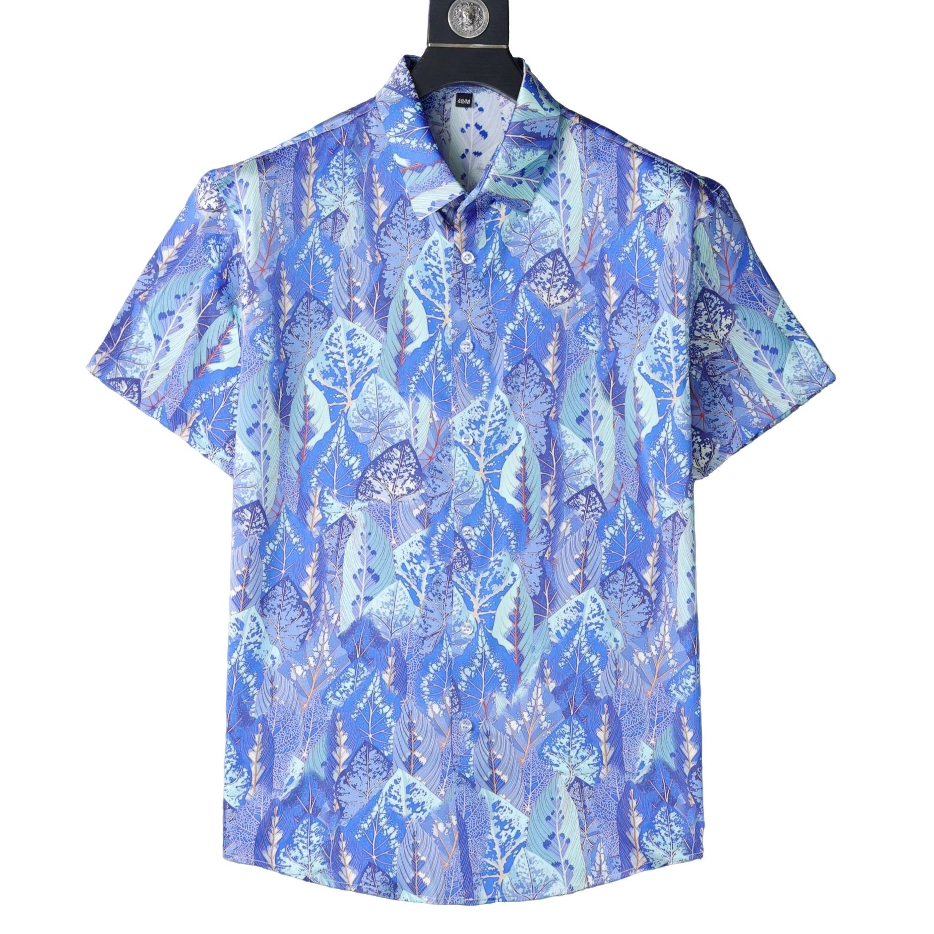 Blue Leaf All-Over Print Short Sleeve Shirt view 5