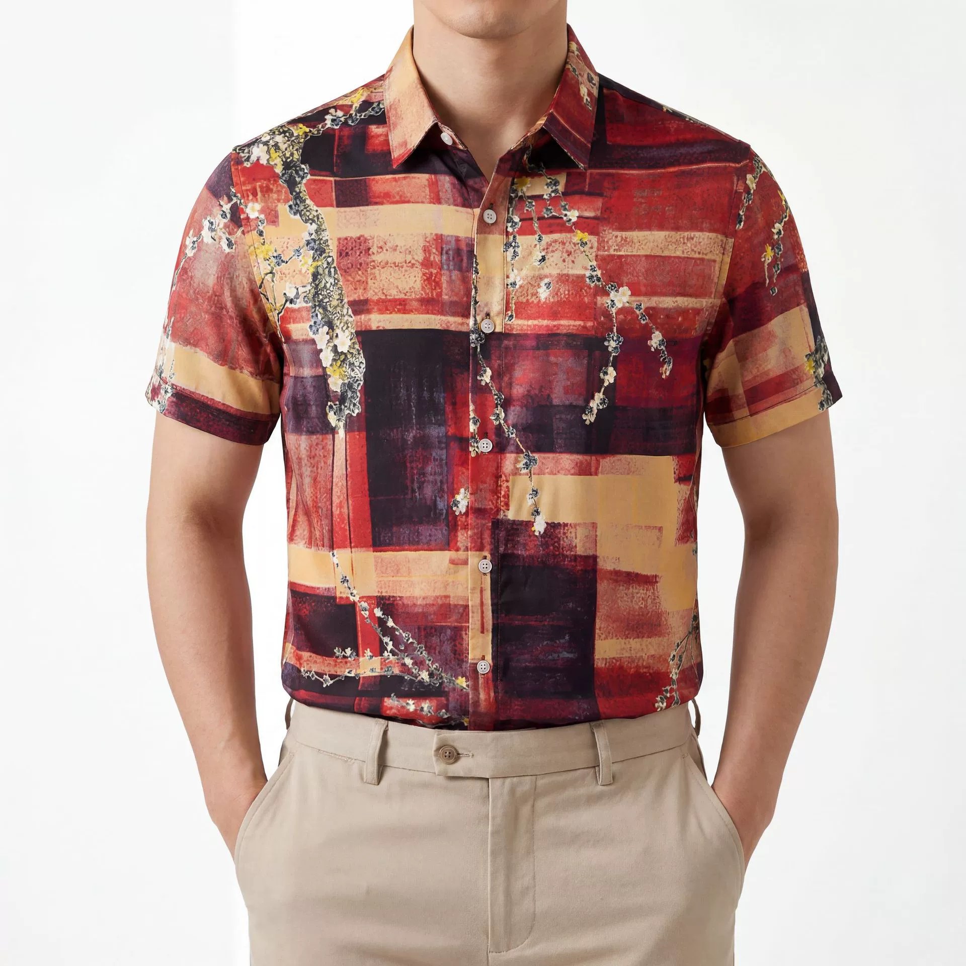Plum Blossom Print Short Sleeve Shirt — wholesale men's shirt from AUTOCNEX