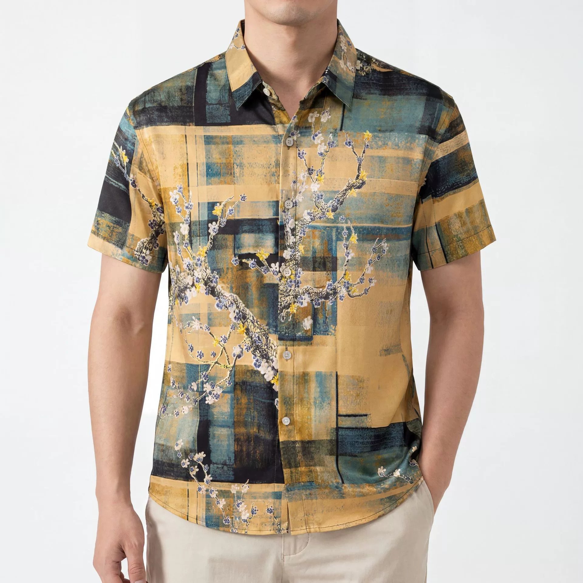 Plum Blossom Print Short Sleeve Shirt view 2