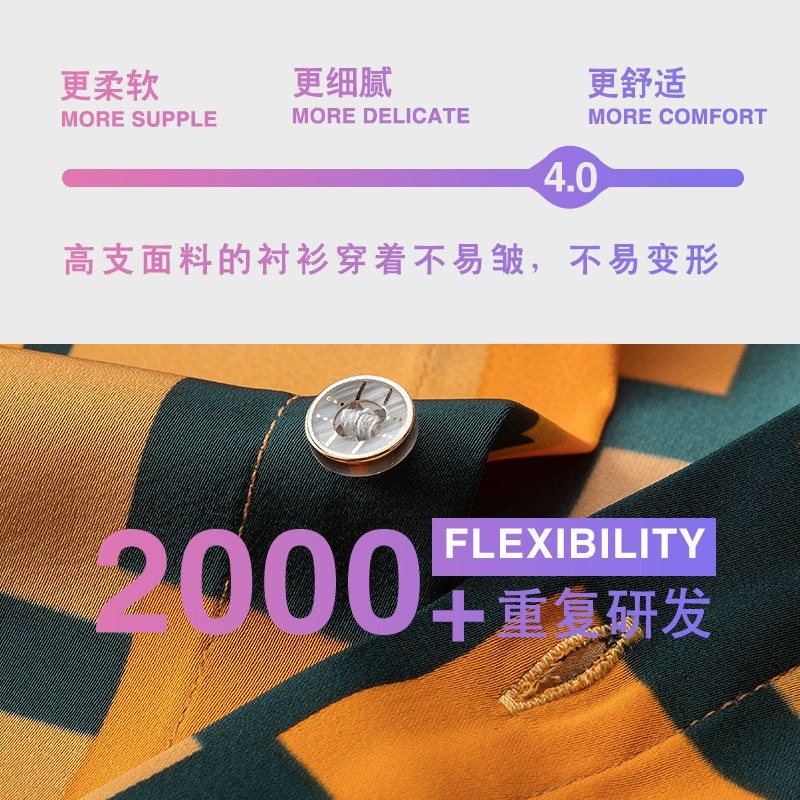 杭州时尚男装轻奢高级感橙绿方块老虎3D印花短袖衬衫男士免烫衬衣 view 3
