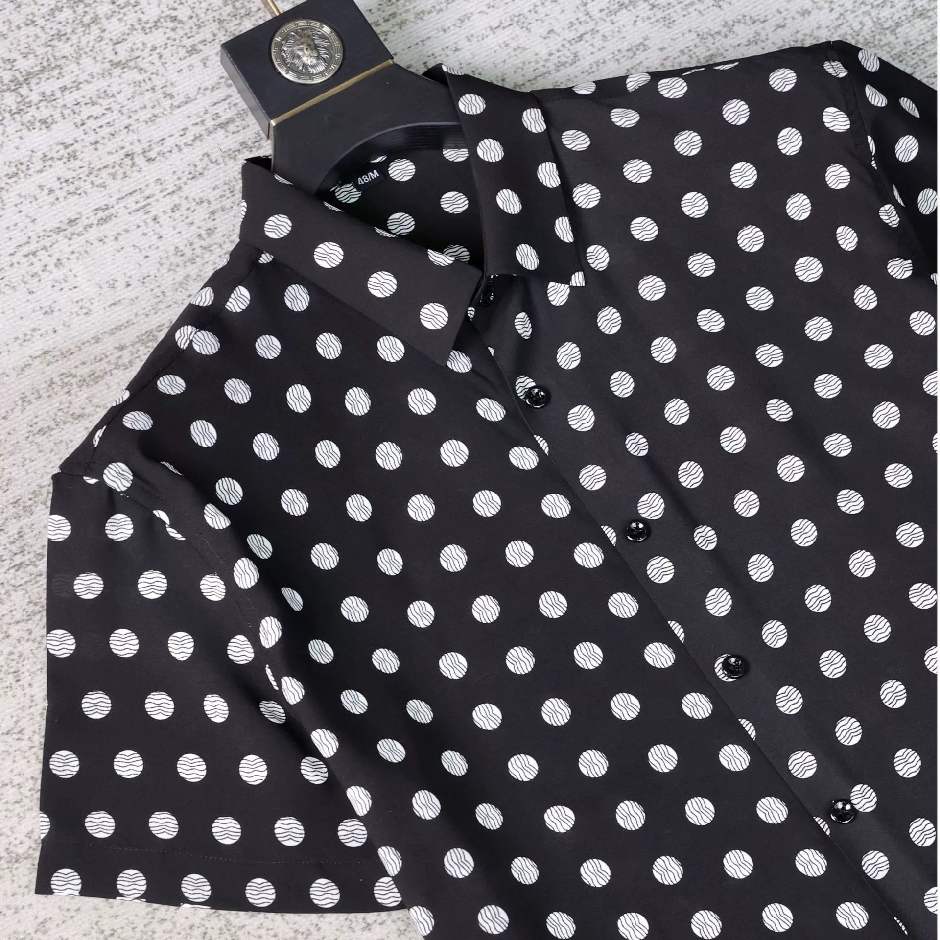 Black White Polka Dot All-Over Print Short Sleeve Shirt view 2
