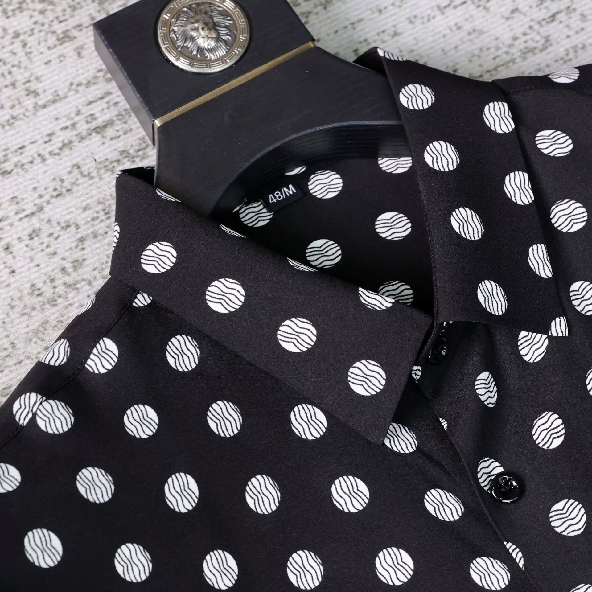 Black White Polka Dot All-Over Print Short Sleeve Shirt view 3
