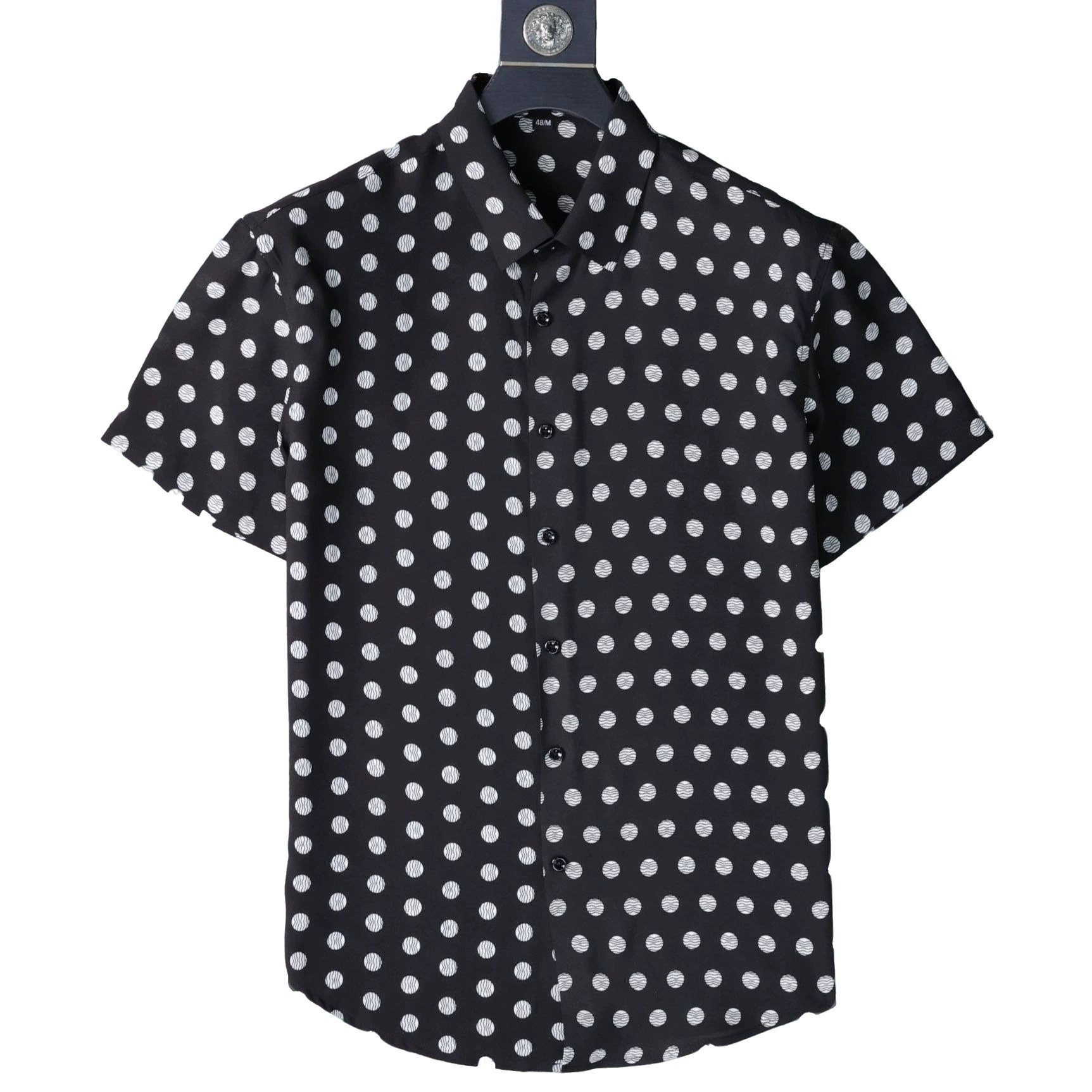 Black White Polka Dot All-Over Print Short Sleeve Shirt view 5