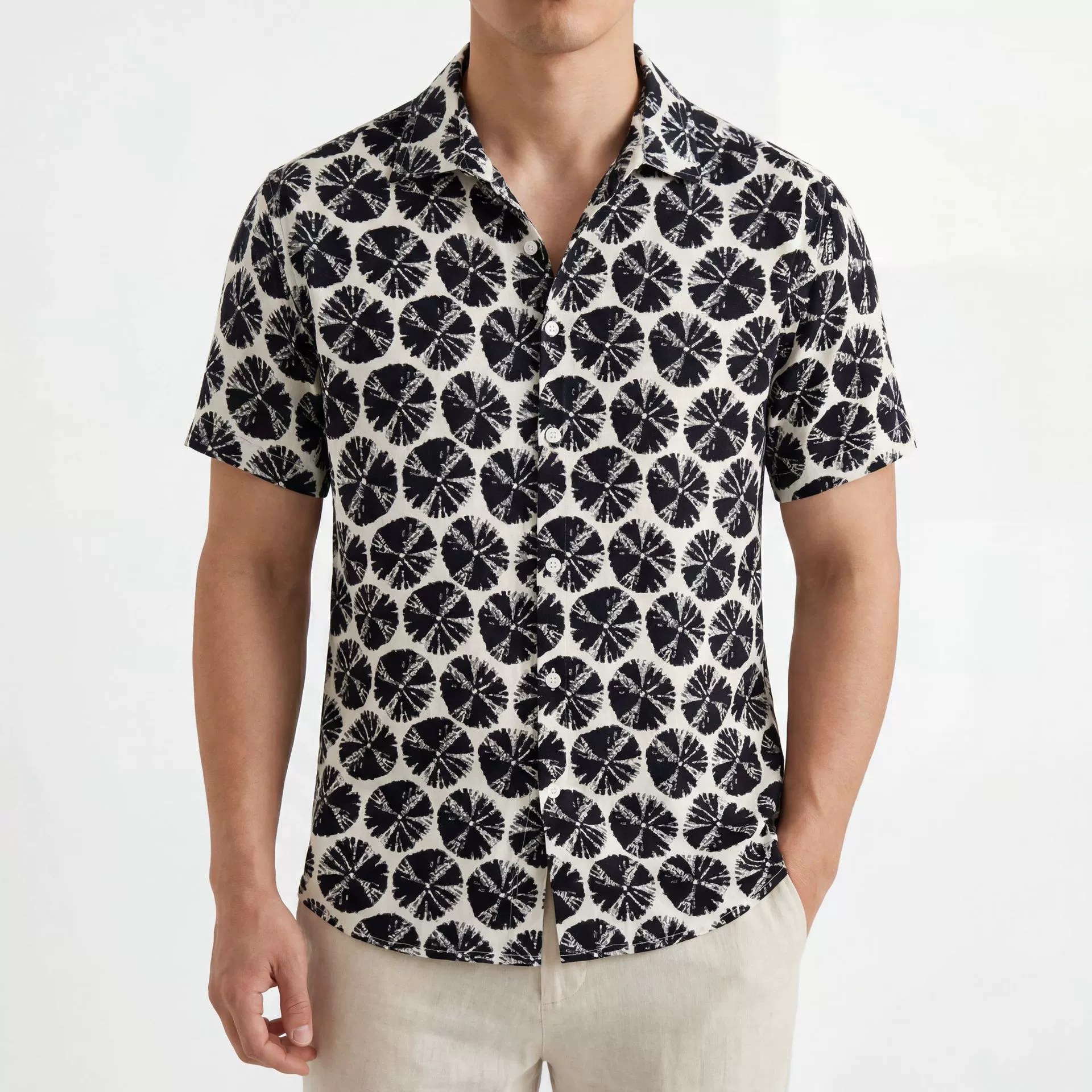 Black White Tie-Dye All-Over Print Short Sleeve Shirt — wholesale men's shirt from AUTOCNEX