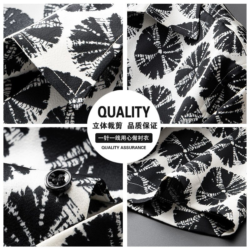 Black White Tie-Dye All-Over Print Short Sleeve Shirt view 2
