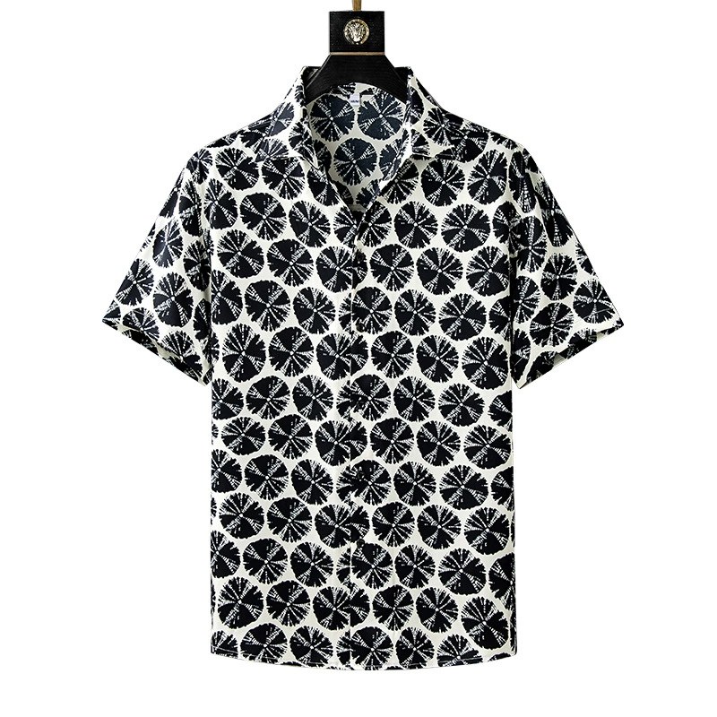 Black White Tie-Dye All-Over Print Short Sleeve Shirt view 5