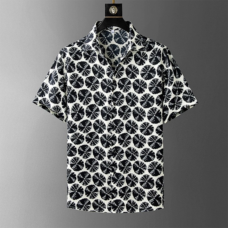 Black White Tie-Dye All-Over Print Short Sleeve Shirt view 6