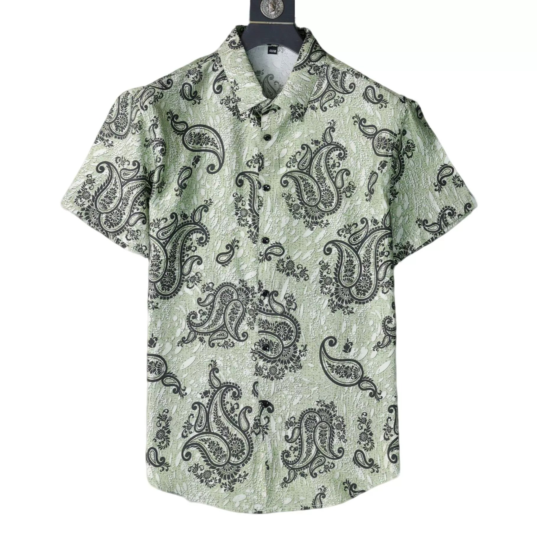 Retro Stand Collar Printed Short Sleeve Shirt — wholesale men's shirt from AUTOCNEX