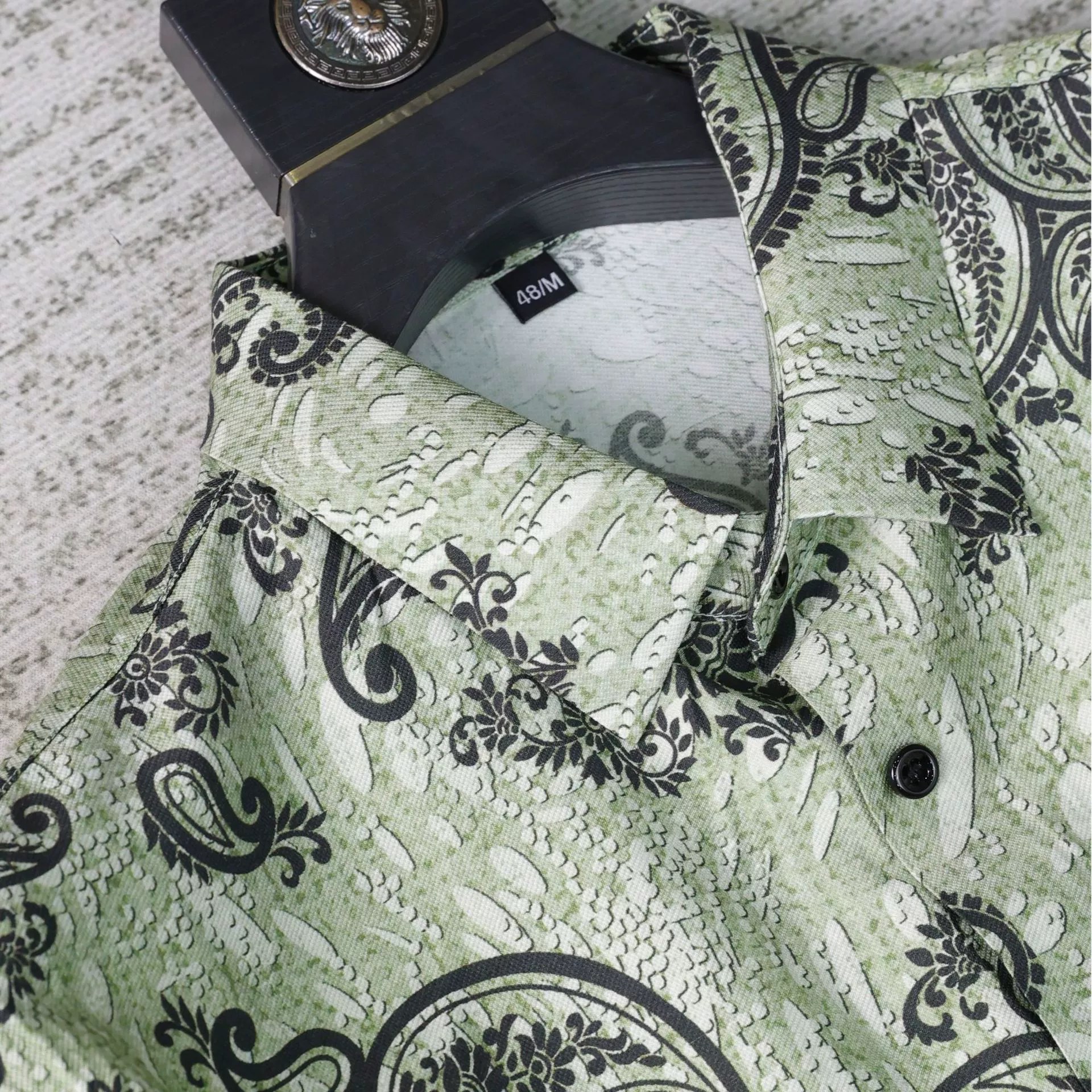 Retro Stand Collar Printed Short Sleeve Shirt view 3