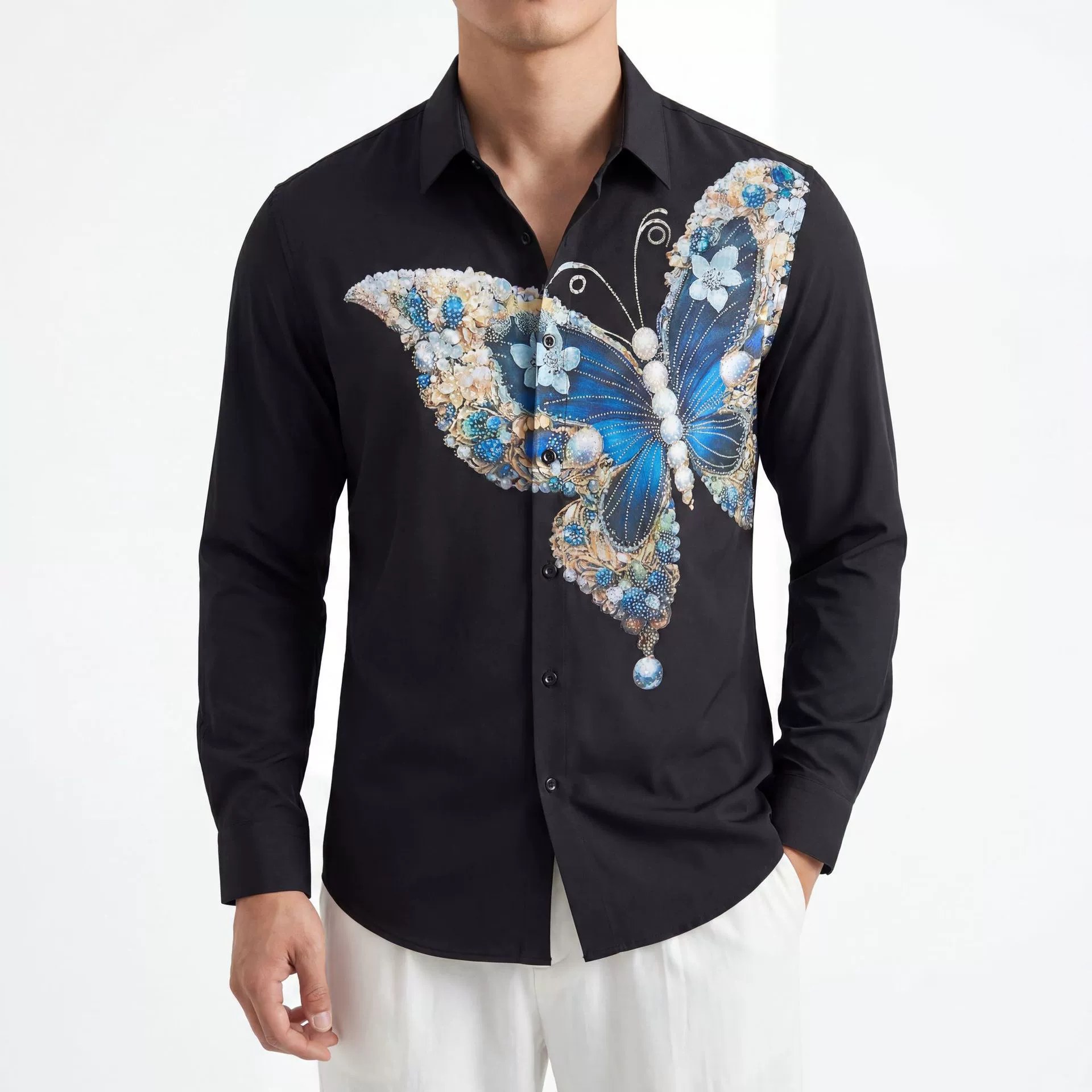 Rhinestone 3D Print Long Sleeve Shirt view 2