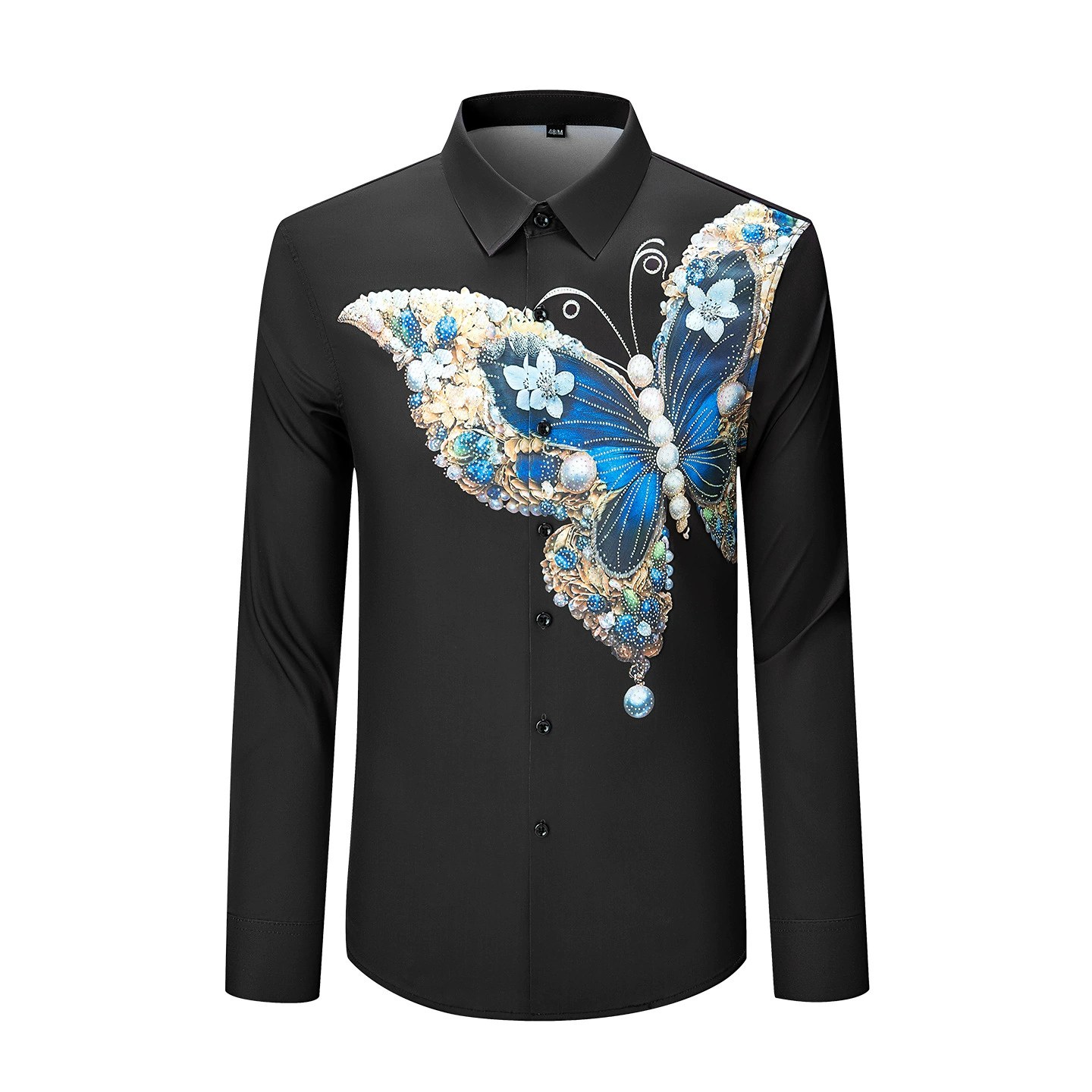 Rhinestone 3D Print Long Sleeve Shirt view 5