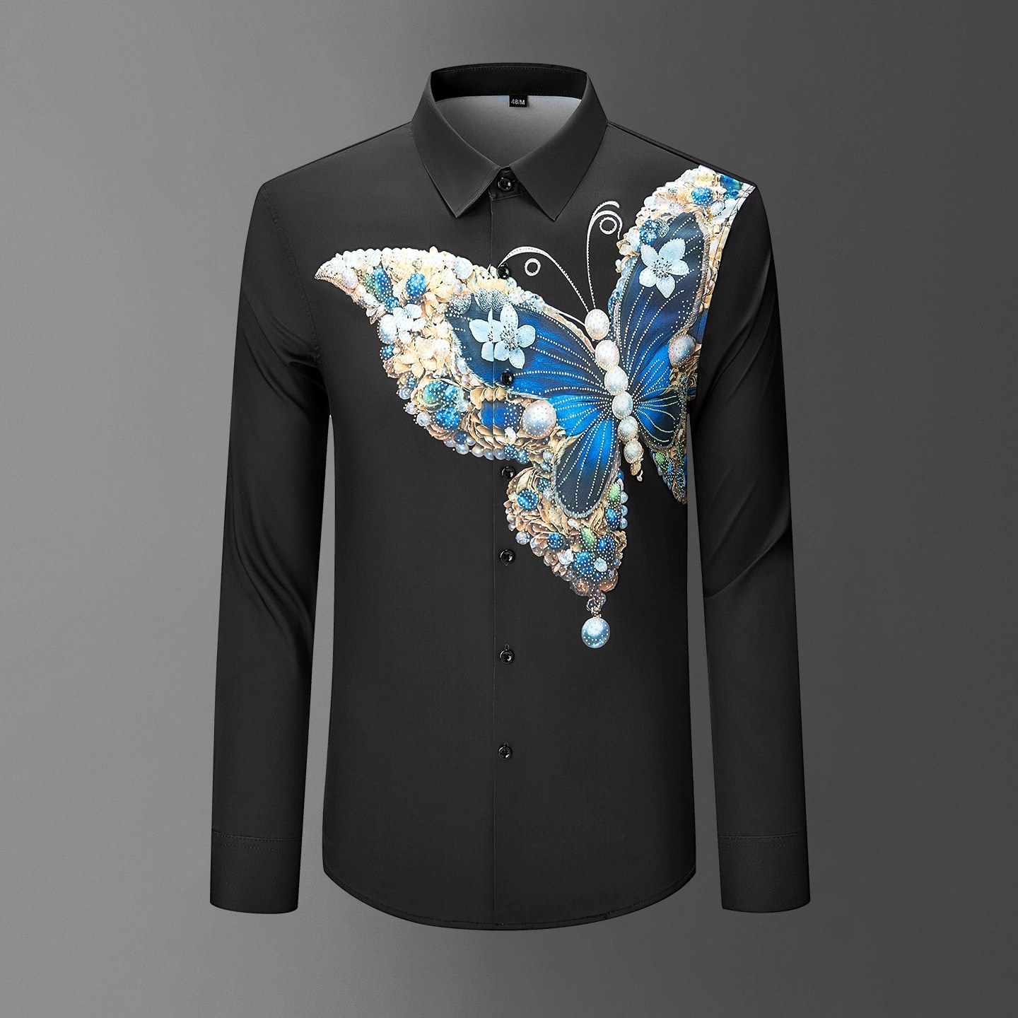 Rhinestone 3D Print Long Sleeve Shirt view 7