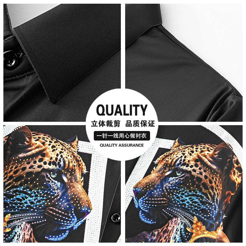 3D Digital Print Leopard Rhinestone Long Sleeve Shirt view 3