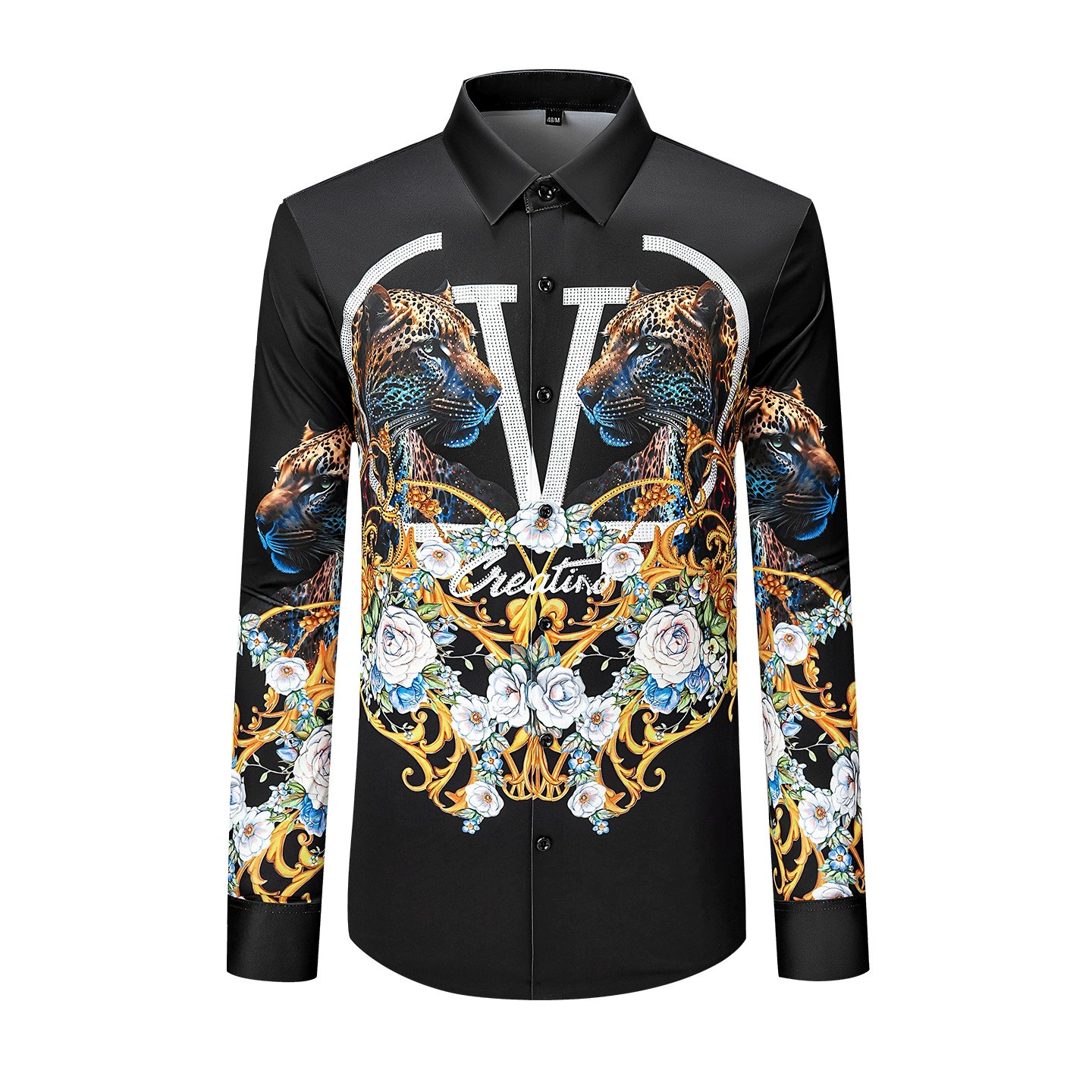 3D Digital Print Leopard Rhinestone Long Sleeve Shirt view 5