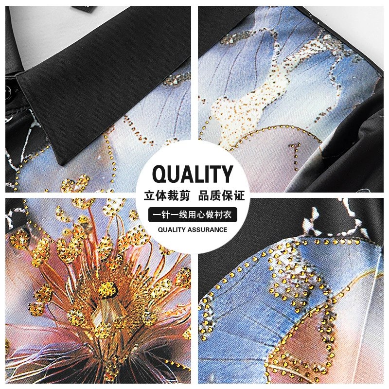 3D Digital Floral Rhinestone Long Sleeve Shirt view 3