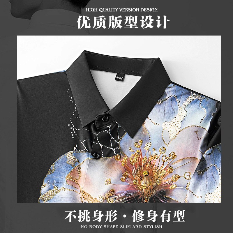 3D Digital Floral Rhinestone Long Sleeve Shirt view 4