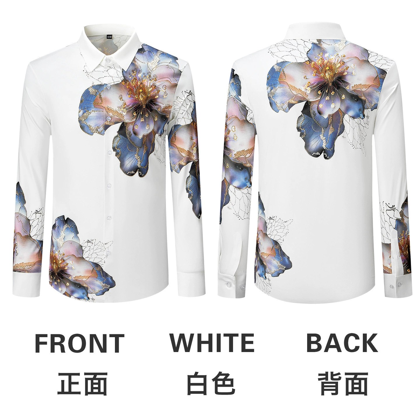 3D Digital Floral Rhinestone Long Sleeve Shirt view 6