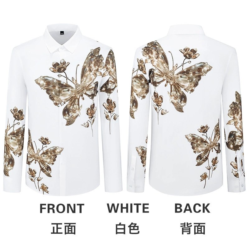 Butterfly Rhinestone Print Slim Long Sleeve Shirt view 6