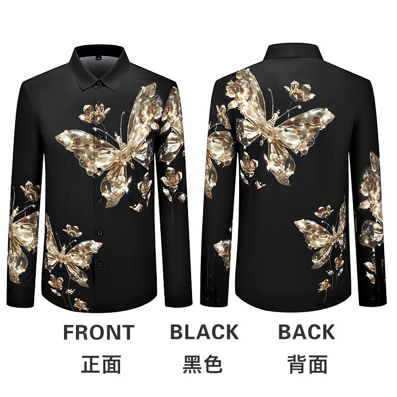 Butterfly Rhinestone Print Slim Long Sleeve Shirt view 7