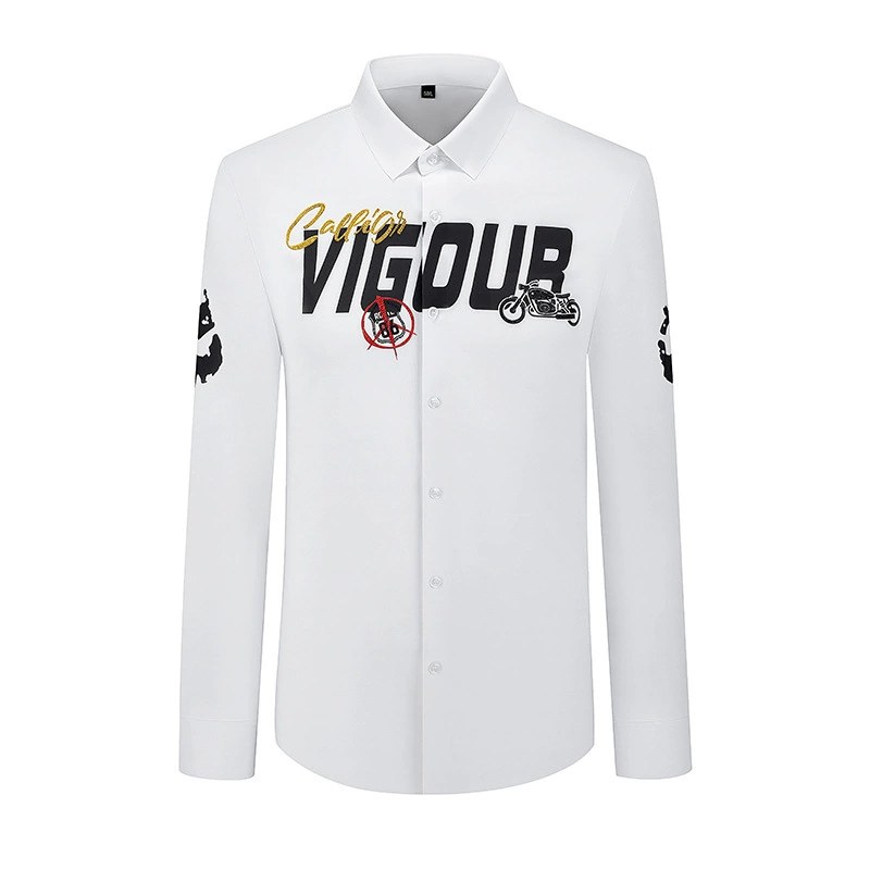 Letter Character Rhinestone Print Slim Long Sleeve Shirt view 5