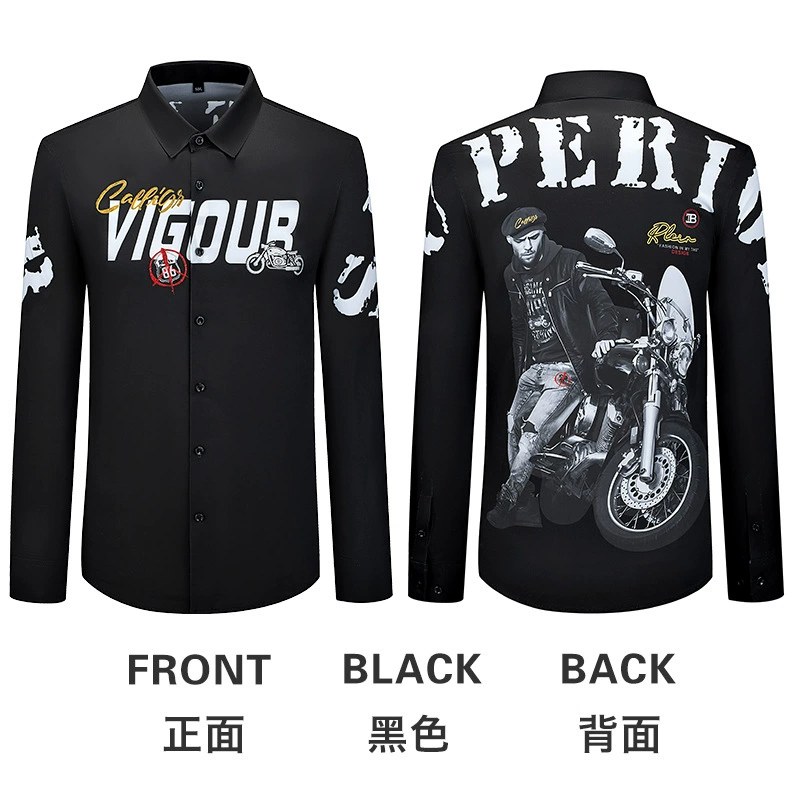 Letter Character Rhinestone Print Slim Long Sleeve Shirt view 7