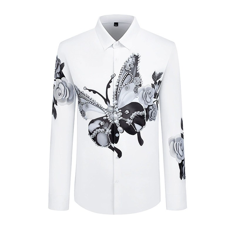 Butterfly Digital Print Rhinestone Long Sleeve Shirt view 5