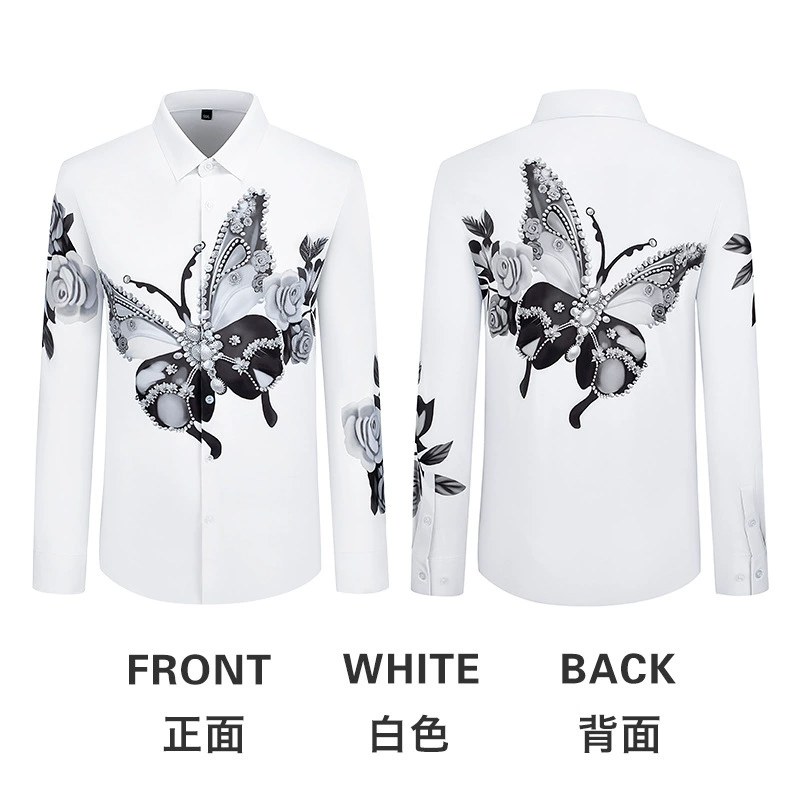 Butterfly Digital Print Rhinestone Long Sleeve Shirt view 6